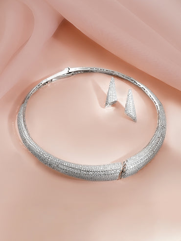 Rhodium-Plated Cubic Zirconia Statement Collar Necklace Set