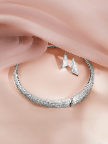 Rhodium-Plated Cubic Zirconia Statement Collar Necklace Set