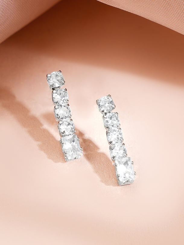Rhodium Plated Crystal Baguette Choker Necklace Set