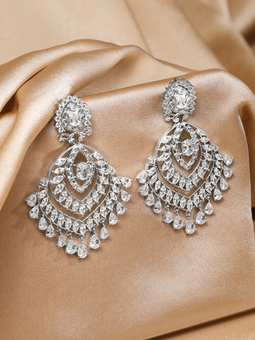 White American Diamond Zirconia Dangler Earrings
