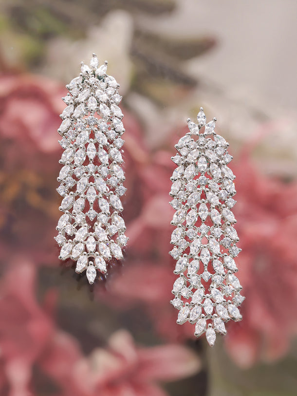 Rubans Silver-Plated AAA Cubic Zirconia Studded Premium Long Drop Earrings