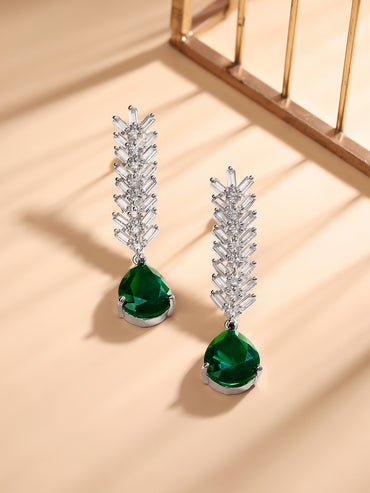 Green Crystal Accented American Diamond Zirconia Danglers