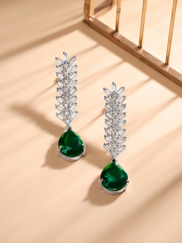 Green Crystal Accented American Diamond Zirconia Danglers