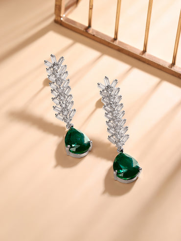 Green Crystal Accented American Diamond Zirconia Danglers