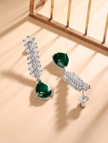 Green Crystal Accented American Diamond Zirconia Danglers