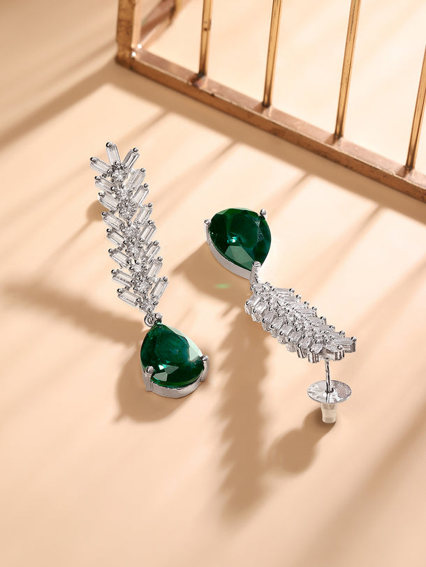 Green Crystal Accented American Diamond Zirconia Danglers
