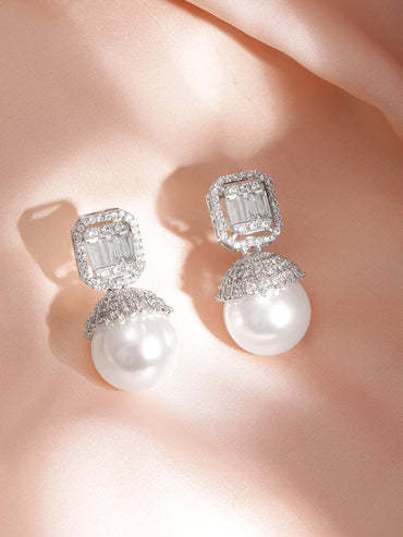 Peral Drop Earrings In American Diamond Zirconia
