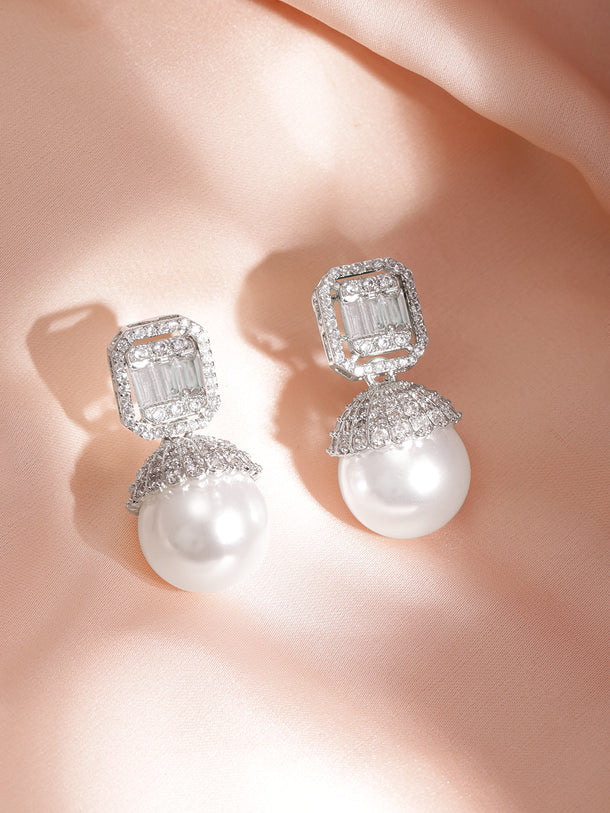 Peral Drop Earrings In American Diamond Zirconia