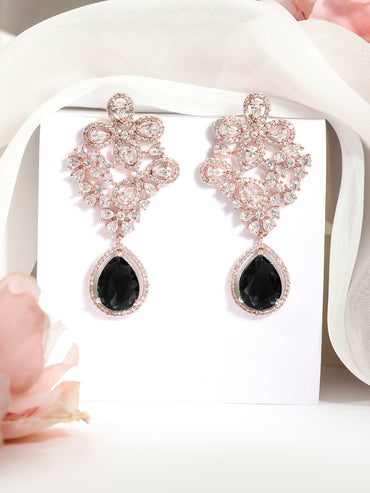 Green American Diamond Zirconia Rose Gold Dangler Earrings