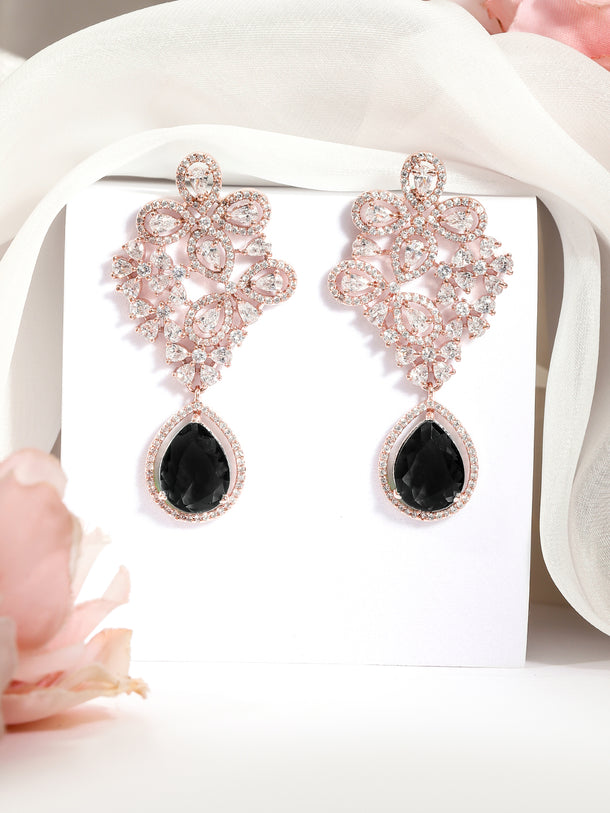 Green American Diamond Zirconia Rose Gold Dangler Earrings