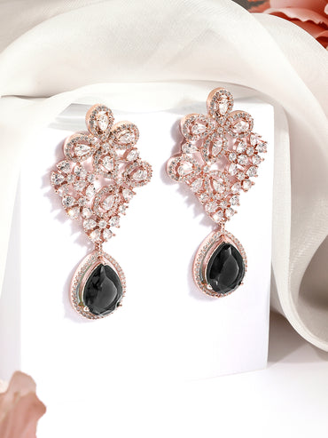 Green American Diamond Zirconia Rose Gold Dangler Earrings