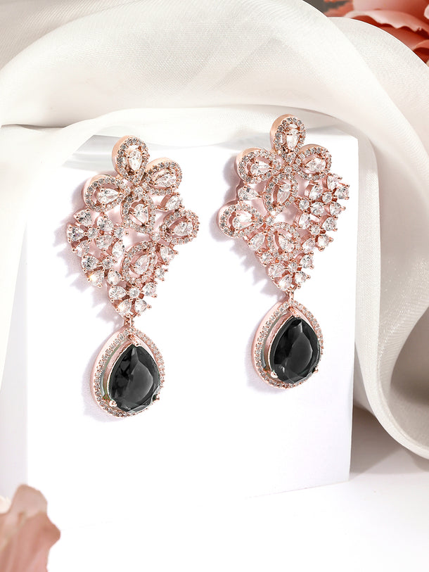 Green American Diamond Zirconia Rose Gold Dangler Earrings