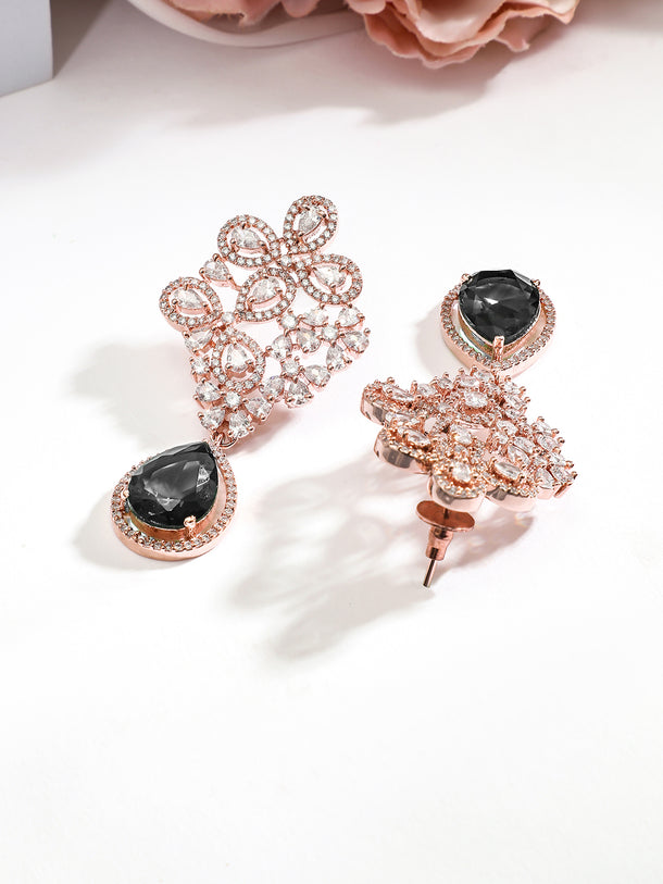 Green American Diamond Zirconia Rose Gold Dangler Earrings