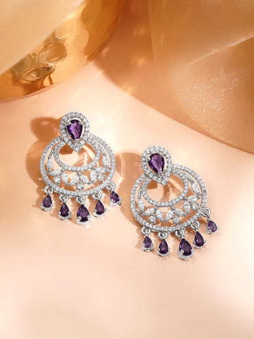 Purple Sparkle Silver CZ Chandelier Earrings