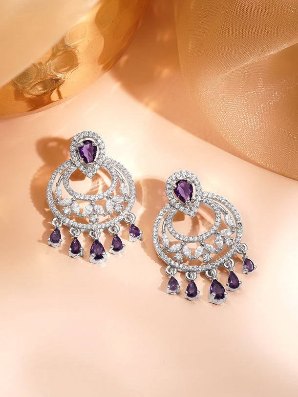 Purple Sparkle Silver CZ Chandelier Earrings