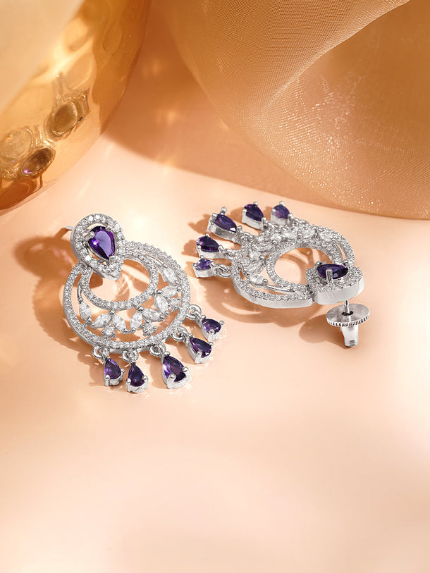 Purple Sparkle Silver CZ Chandelier Earrings
