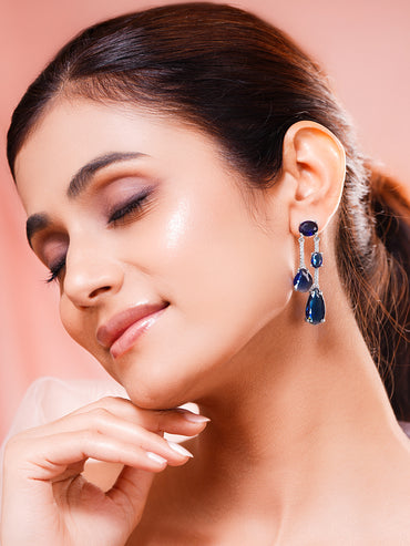 Midnight Blue Crystal Statement Drop Earrings