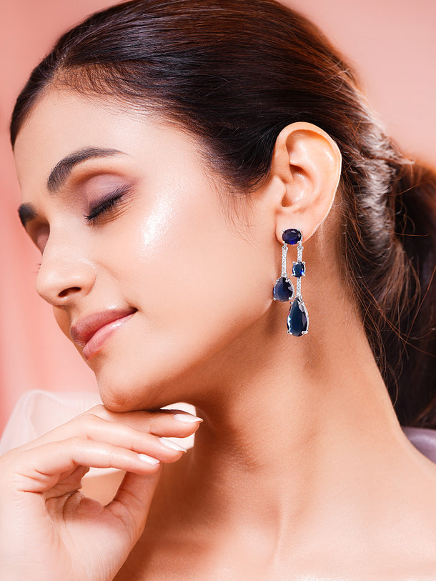 Midnight Blue Crystal Statement Drop Earrings