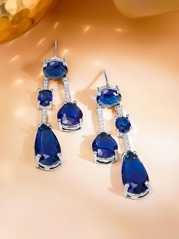 Midnight Blue Crystal Statement Drop Earrings