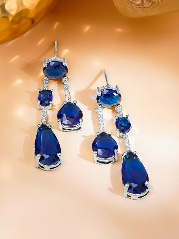 Midnight Blue Crystal Statement Drop Earrings