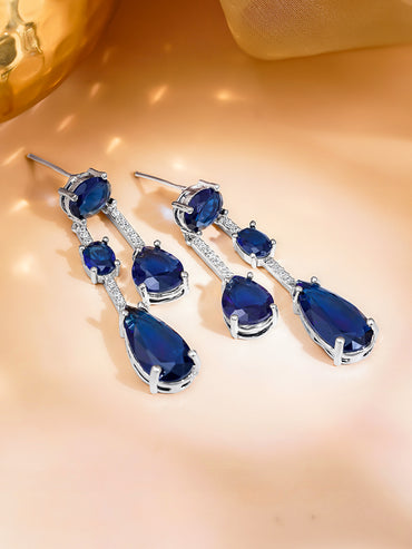 Midnight Blue Crystal Statement Drop Earrings
