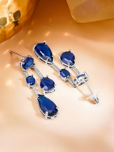 Midnight Blue Crystal Statement Drop Earrings
