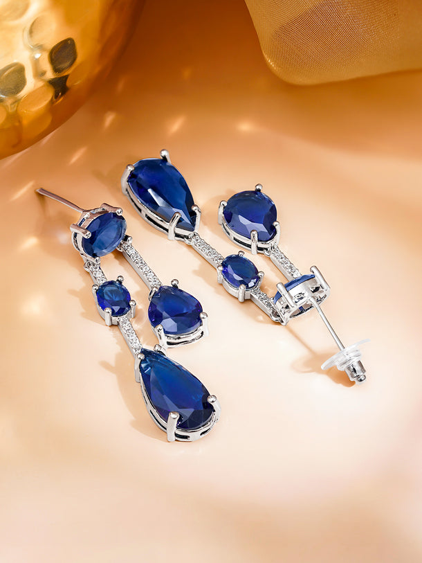 Midnight Blue Crystal Statement Drop Earrings