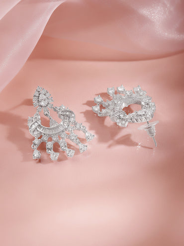 Rhodium Plated Cubic Zirconia Cascade Chandelier Earrings