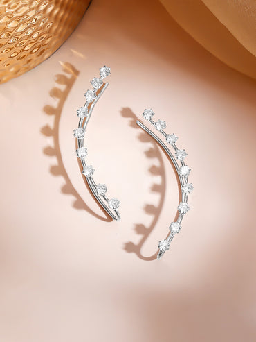 Rhodium Plated American Diamond Zirconia Ear Cuffs