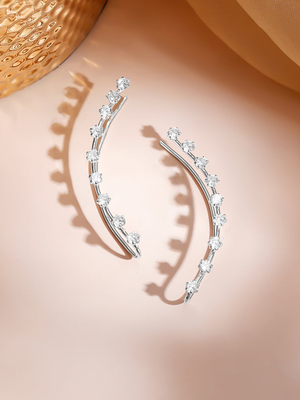 Rhodium Plated American Diamond Zirconia Ear Cuffs