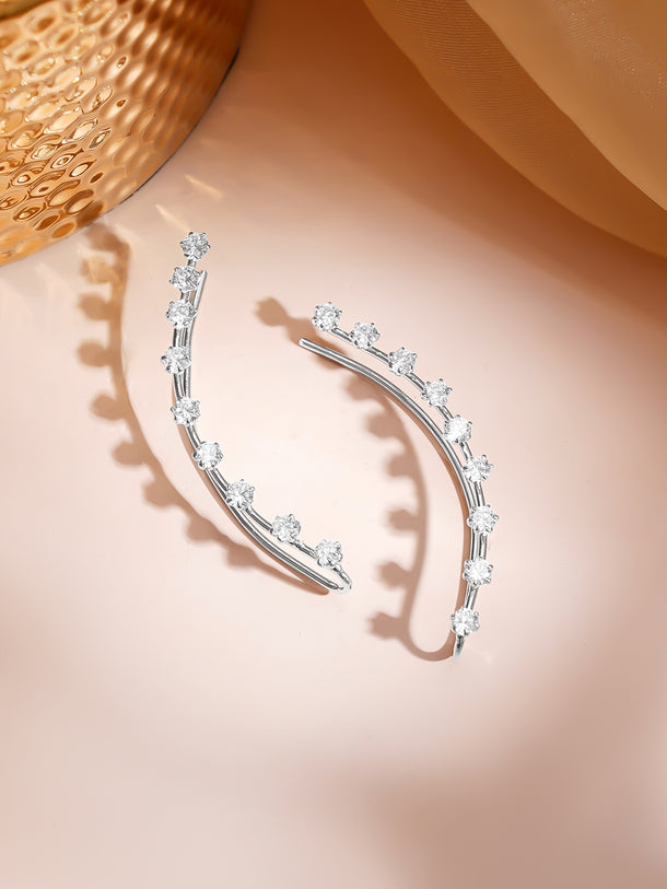 Rhodium Plated American Diamond Zirconia Ear Cuffs