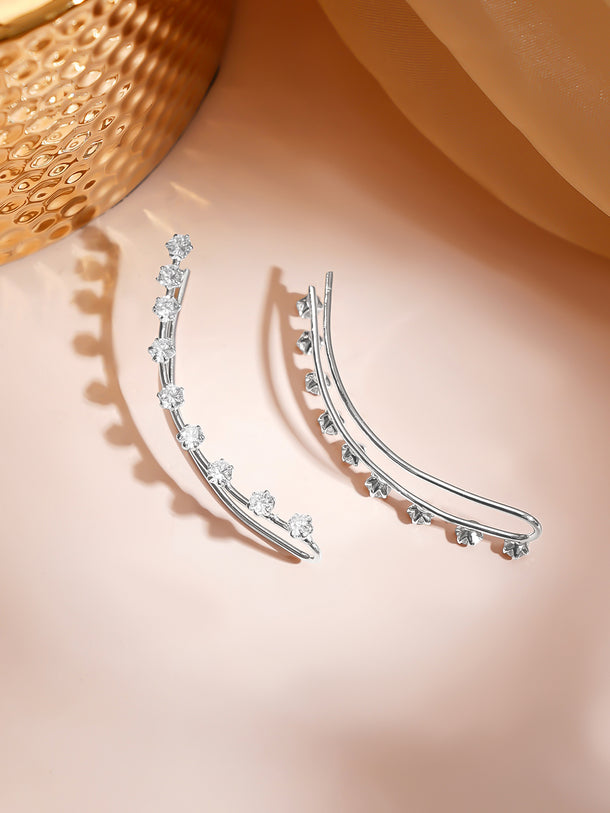 Rhodium Plated American Diamond Zirconia Ear Cuffs