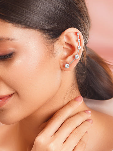 Rhodium Plated American Diamond Zirconia Ear Cuffs