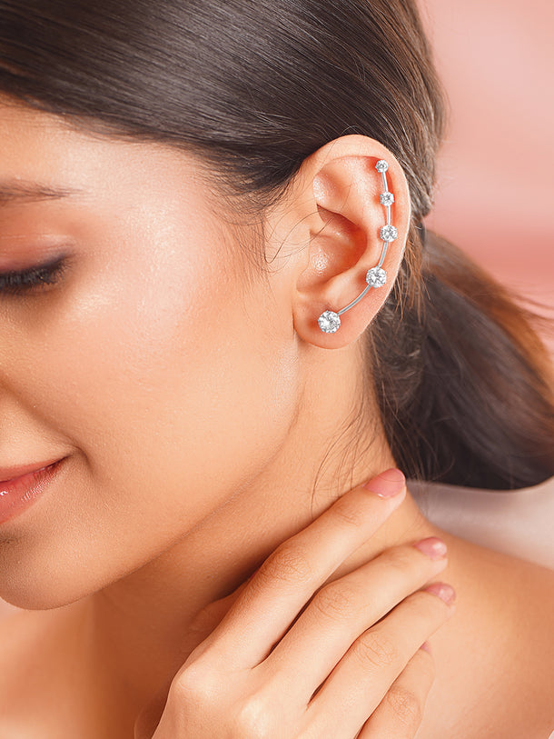 Rhodium Plated American Diamond Zirconia Ear Cuffs