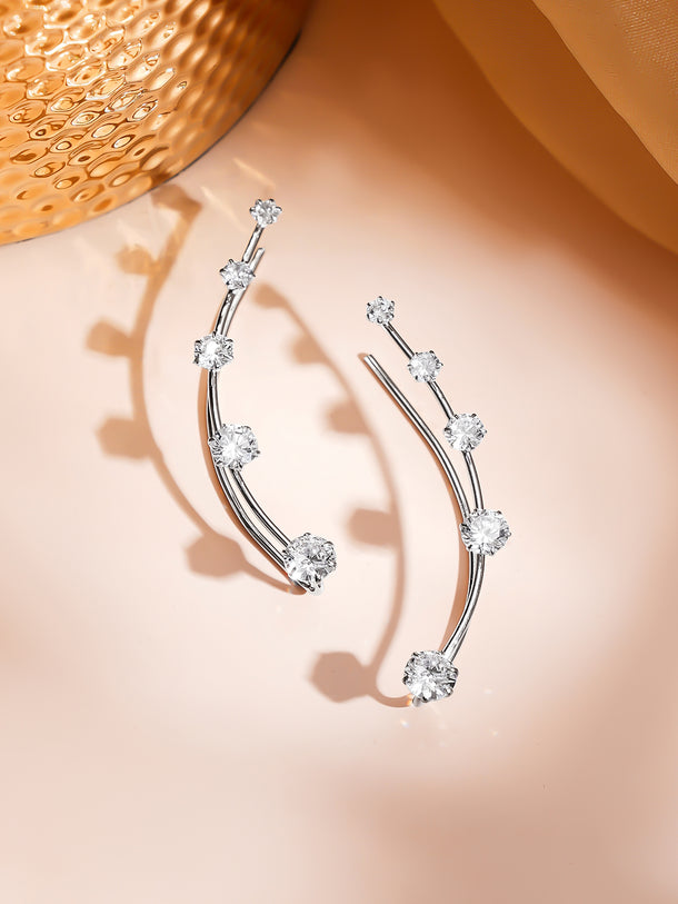 Rhodium Plated American Diamond Zirconia Ear Cuffs