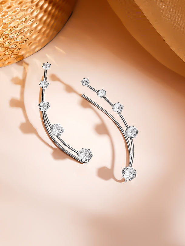 Rhodium Plated American Diamond Zirconia Ear Cuffs