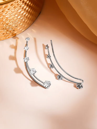 Rhodium Plated American Diamond Zirconia Ear Cuffs