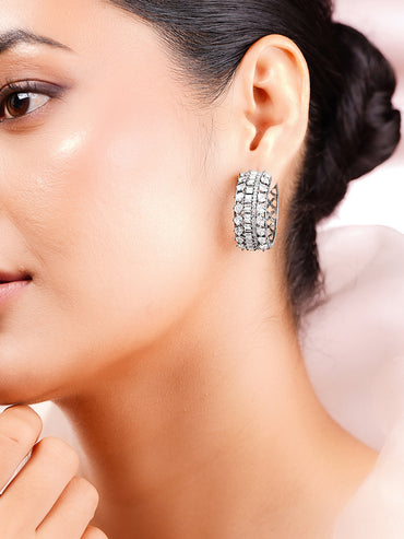 Rhodium Plated American Diamond Zirconia Hoop Eaaings