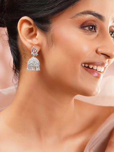Rhodium Plated Moonlit Crystal Dome Jhumkas