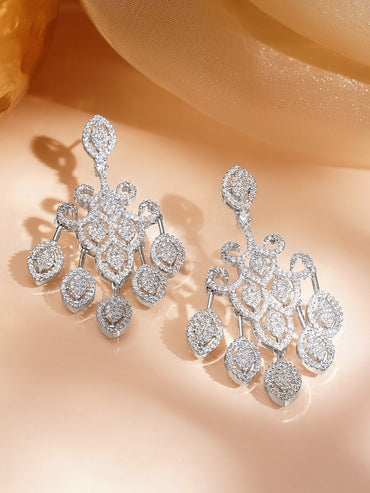 Silver CZ Cascade Chandelier Earrings