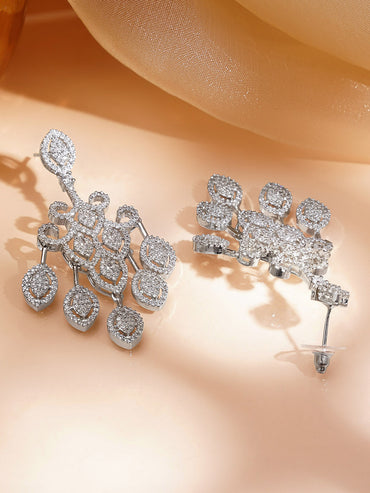 Silver CZ Cascade Chandelier Earrings