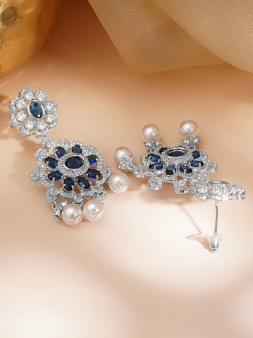 Midnight Bloom Pearl Dangler Earrings