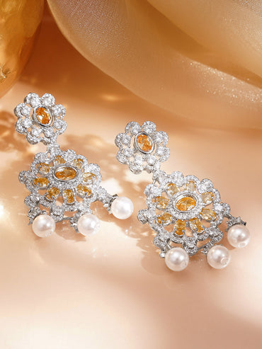 Champagne Bloom Pearl Dangler Earrings