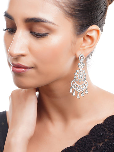 Rhodium Plated American Diamond Dangler Earrings