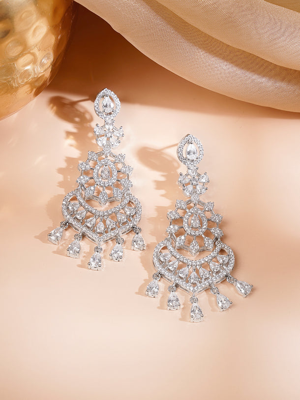 Rhodium Plated American Diamond Dangler Earrings