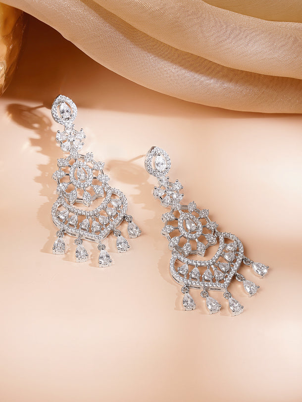 Rhodium Plated American Diamond Dangler Earrings