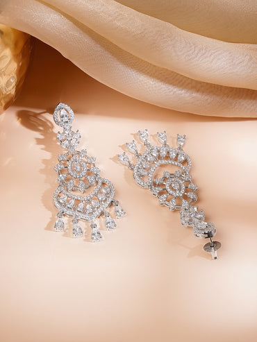 Rhodium Plated American Diamond Dangler Earrings
