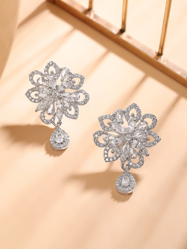 Lustrous Floral American Diamond Zirconia Earrings
