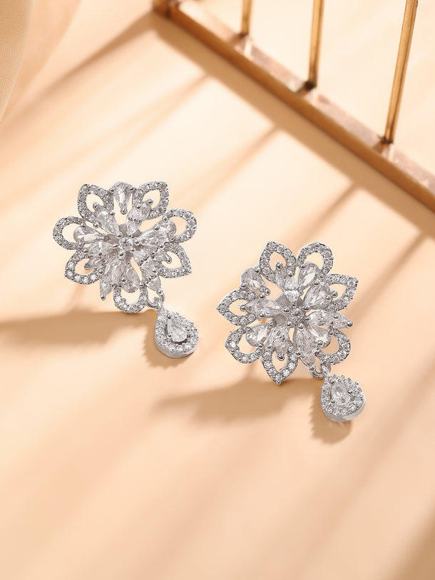 Lustrous Floral American Diamond Zirconia Earrings