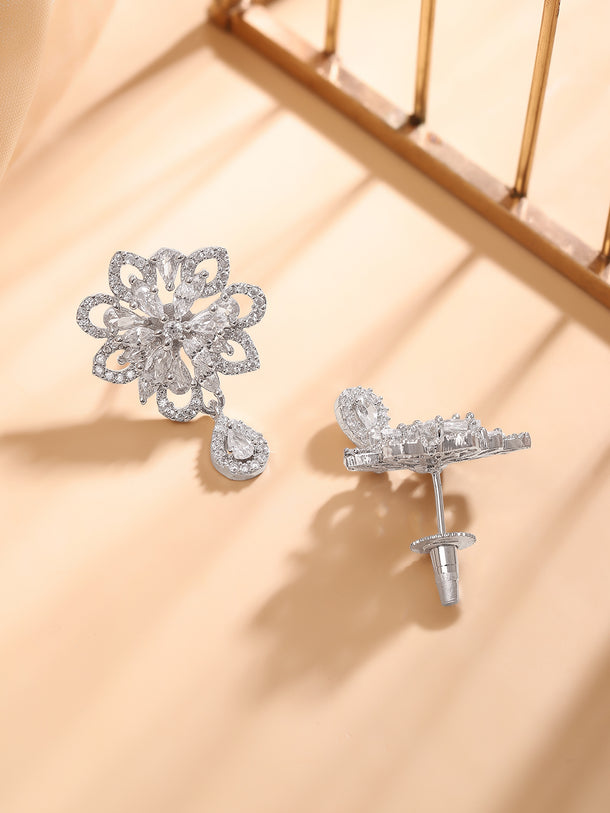 Lustrous Floral American Diamond Zirconia Earrings
